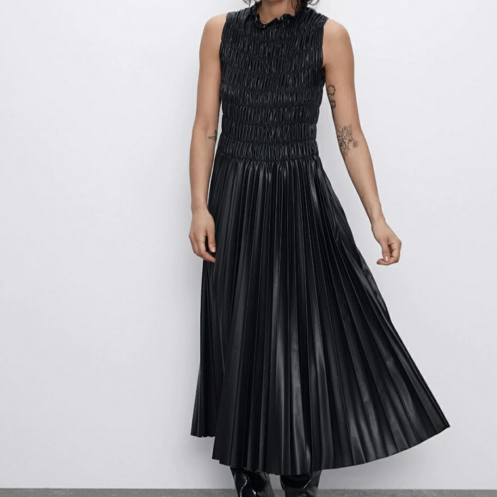 ZARA Faux Black Leather Dress Size S
